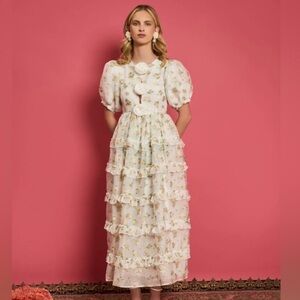 Sister Jane Cream Floral Tiered Midi Dress